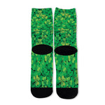 Green Shamrock Leaf Pattern Print Long Socks