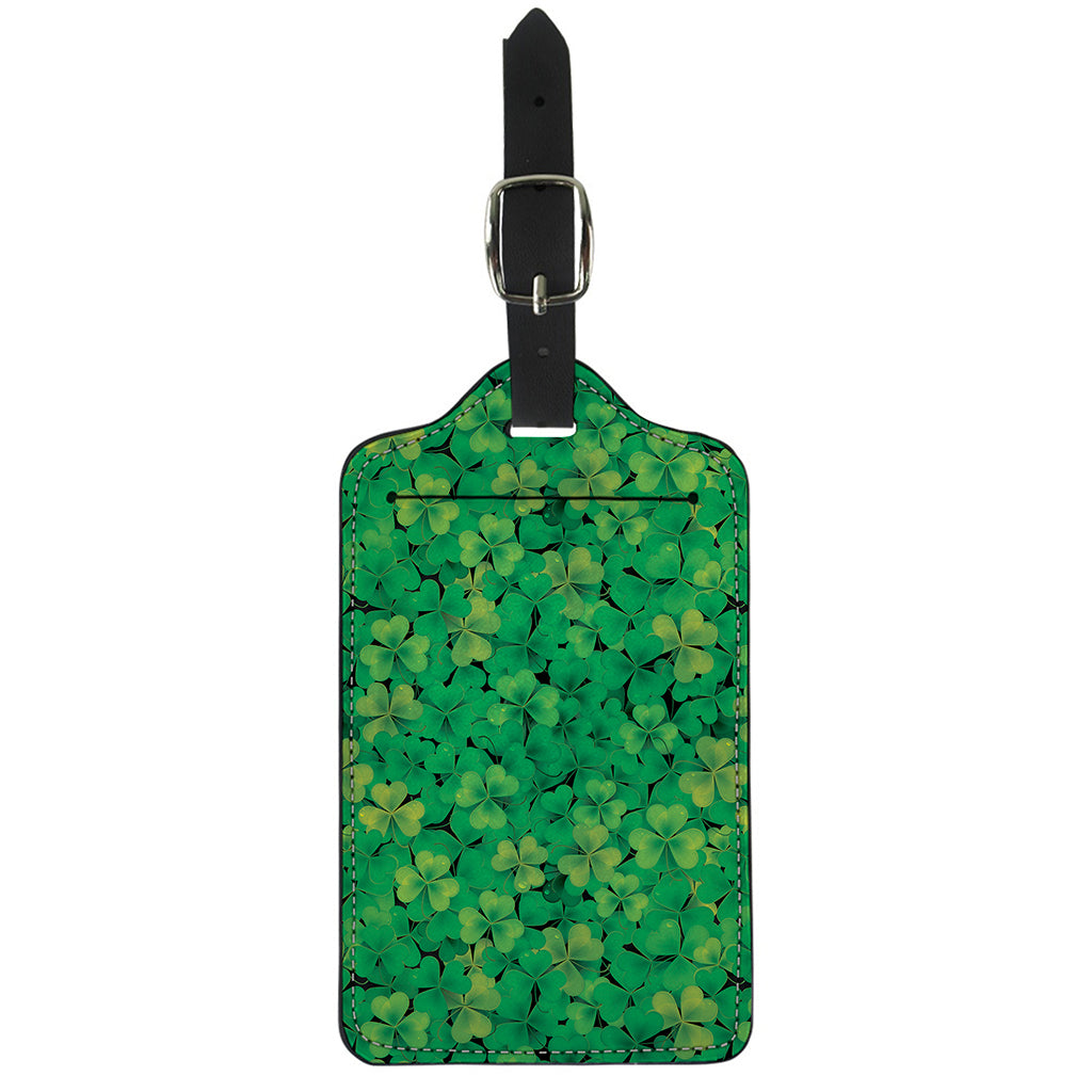 Green Shamrock Leaf Pattern Print Luggage Tag