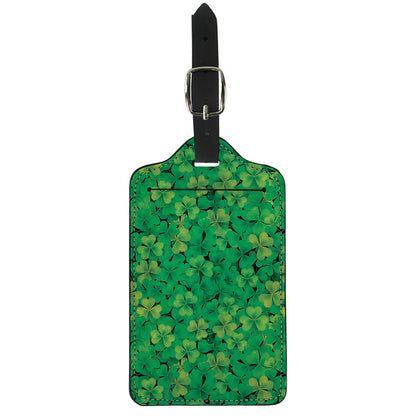 Green Shamrock Leaf Pattern Print Luggage Tag