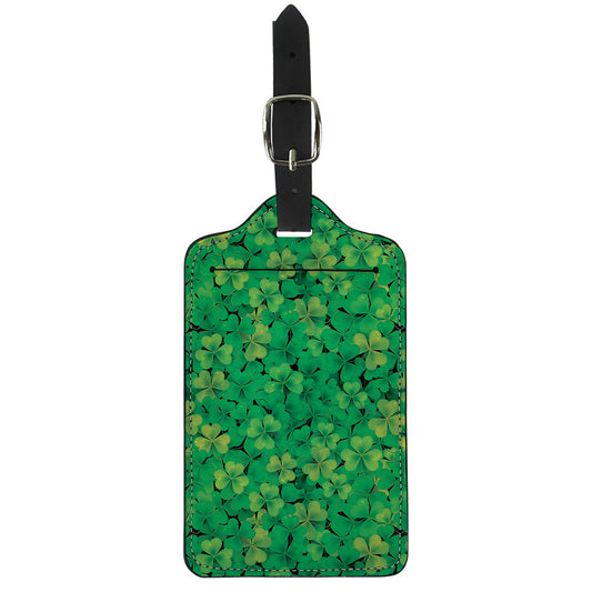 Green Shamrock Leaf Pattern Print Luggage Tag