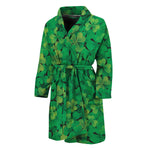 Green Shamrock Leaf Pattern Print Men's Bathrobe