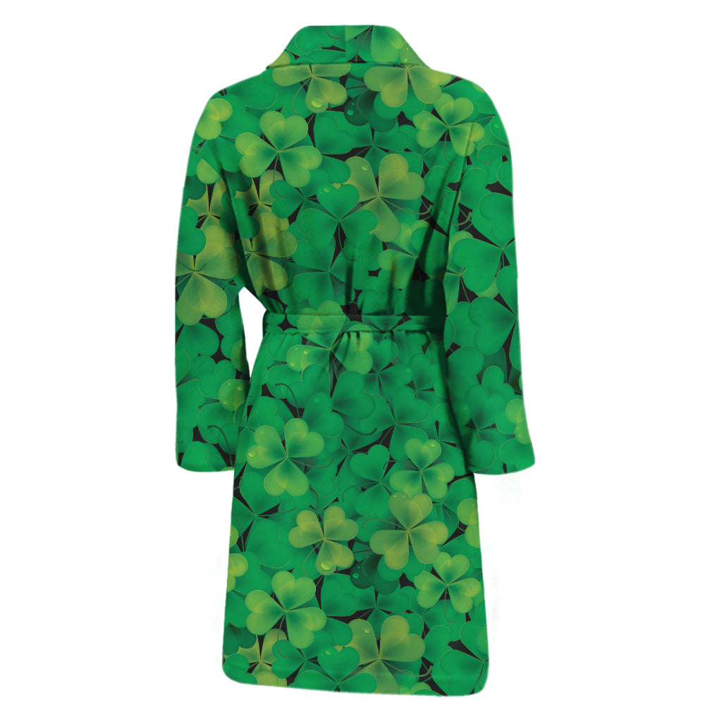 Green Shamrock Leaf Pattern Print Men's Bathrobe