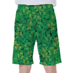 Green Shamrock Leaf Pattern Print Men's Beach Shorts