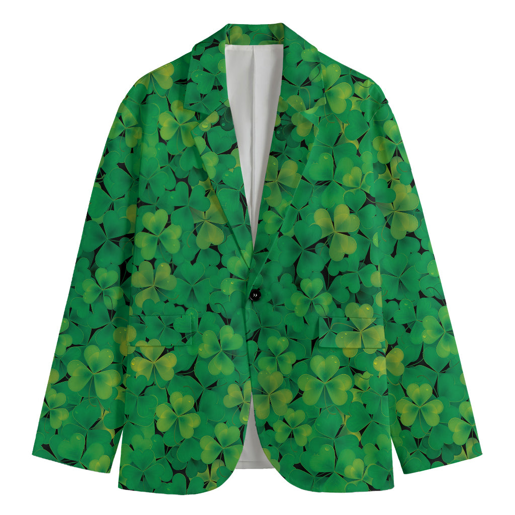 Green Shamrock Leaf Pattern Print Men's Blazer