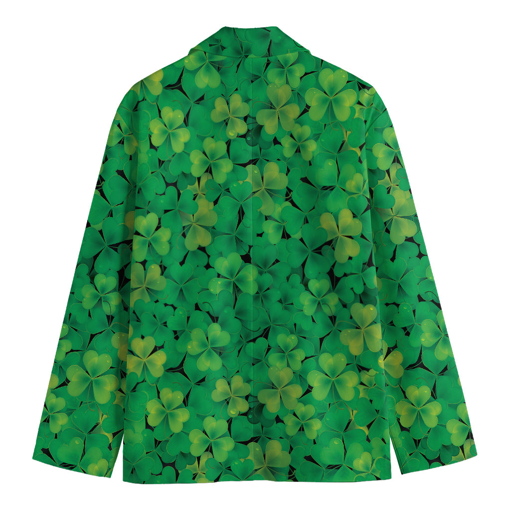 Green Shamrock Leaf Pattern Print Men's Blazer