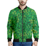 Green Shamrock Leaf Pattern Print Men's Bomber Jacket