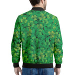 Green Shamrock Leaf Pattern Print Men's Bomber Jacket