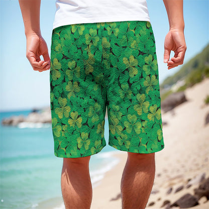 Green Shamrock Leaf Pattern Print Men's Cargo Shorts