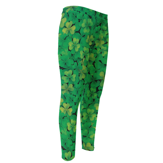 Green Shamrock Leaf Pattern Print Men's Compression Pants