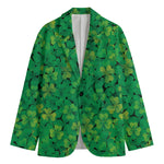 Green Shamrock Leaf Pattern Print Men's Cotton Blazer