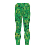 Green Shamrock Leaf Pattern Print Men's leggings