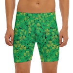 Green Shamrock Leaf Pattern Print Men's Long Boxer Briefs
