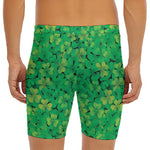 Green Shamrock Leaf Pattern Print Men's Long Boxer Briefs