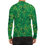 Green Shamrock Leaf Pattern Print Men's Long Sleeve Rash Guard