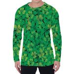 Green Shamrock Leaf Pattern Print Men's Long Sleeve T-Shirt