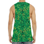 Green Shamrock Leaf Pattern Print Men's Muscle Tank Top