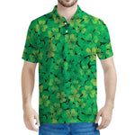 Green Shamrock Leaf Pattern Print Men's Polo Shirt