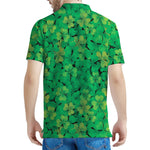 Green Shamrock Leaf Pattern Print Men's Polo Shirt
