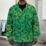 Green Shamrock Leaf Pattern Print Men's Shirt Jacket
