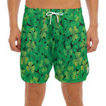 Green Shamrock Leaf Pattern Print Men's Split Running Shorts