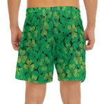 Green Shamrock Leaf Pattern Print Men's Split Running Shorts
