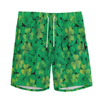 Green Shamrock Leaf Pattern Print Men's Sports Shorts