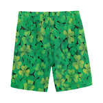 Green Shamrock Leaf Pattern Print Men's Sports Shorts