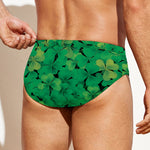 Green Shamrock Leaf Pattern Print Men's Swim Briefs