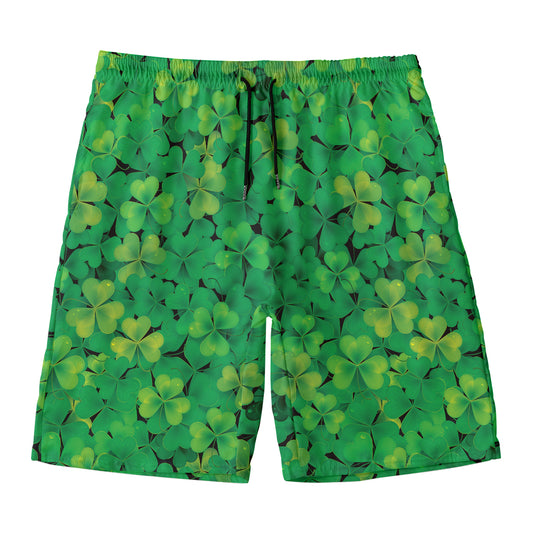 Green Shamrock Leaf Pattern Print Men's Swim Trunks