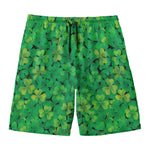 Green Shamrock Leaf Pattern Print Men's Swim Trunks