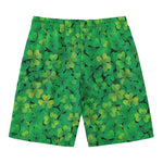 Green Shamrock Leaf Pattern Print Men's Swim Trunks