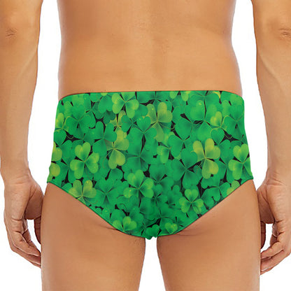 Green Shamrock Leaf Pattern Print Men's Triangle Swim Briefs