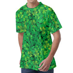 Green Shamrock Leaf Pattern Print Men's Velvet T-Shirt