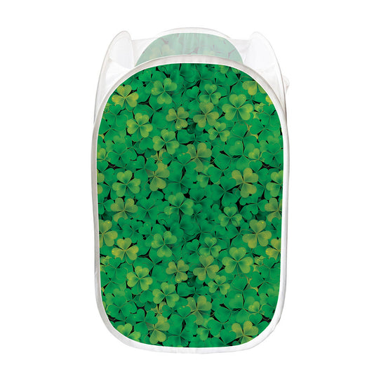 Green Shamrock Leaf Pattern Print Mesh Laundry Hamper