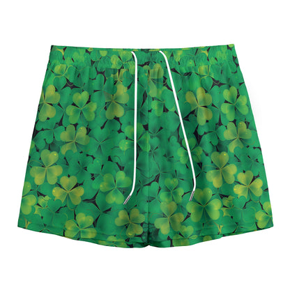 Green Shamrock Leaf Pattern Print Mesh Shorts