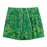 Green Shamrock Leaf Pattern Print Mesh Shorts