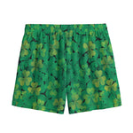 Green Shamrock Leaf Pattern Print Mesh Shorts