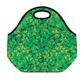 Green Shamrock Leaf Pattern Print Neoprene Lunch Bag