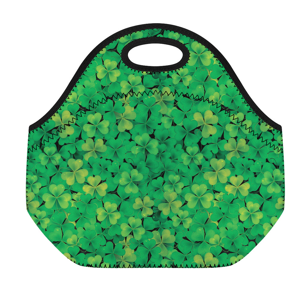 Green Shamrock Leaf Pattern Print Neoprene Lunch Bag