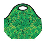 Green Shamrock Leaf Pattern Print Neoprene Lunch Bag