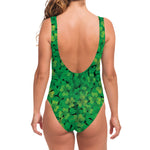 Green Shamrock Leaf Pattern Print One Piece Swimsuit
