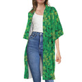Green Shamrock Leaf Pattern Print Open Front Beach Cover Up