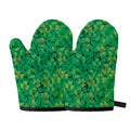 Green Shamrock Leaf Pattern Print Oven Mitts