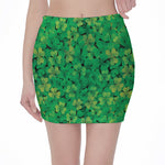 Green Shamrock Leaf Pattern Print Pencil Mini Skirt
