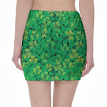 Green Shamrock Leaf Pattern Print Pencil Mini Skirt