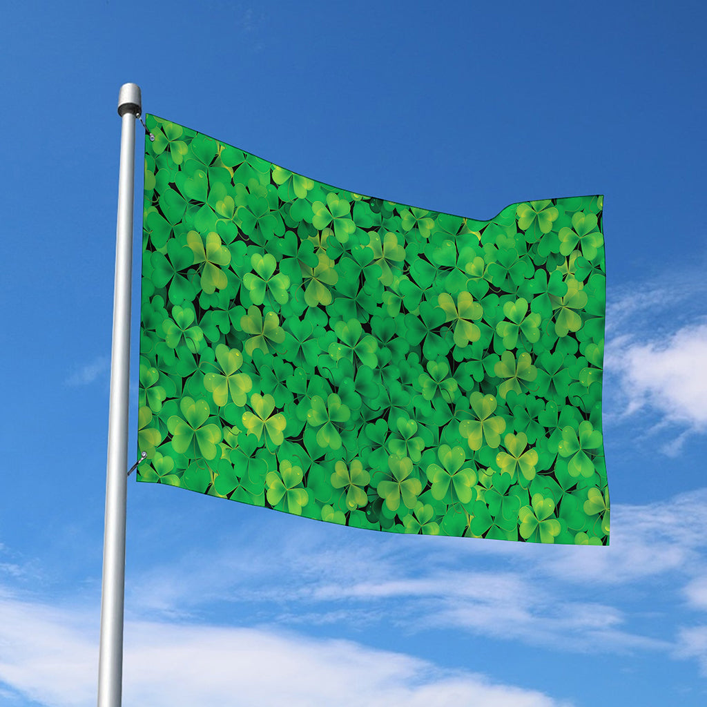 Green Shamrock Leaf Pattern Print Polyester Flag