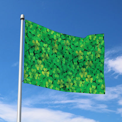 Green Shamrock Leaf Pattern Print Polyester Flag