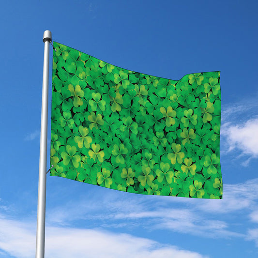 Green Shamrock Leaf Pattern Print Polyester Flag