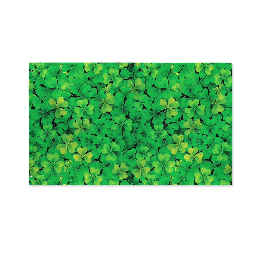Green Shamrock Leaf Pattern Print Polyester Flag
