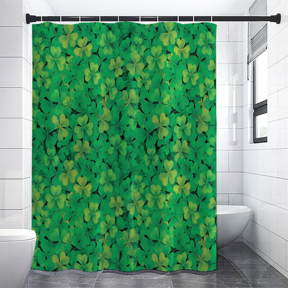 Green Shamrock Leaf Pattern Print Premium Shower Curtain